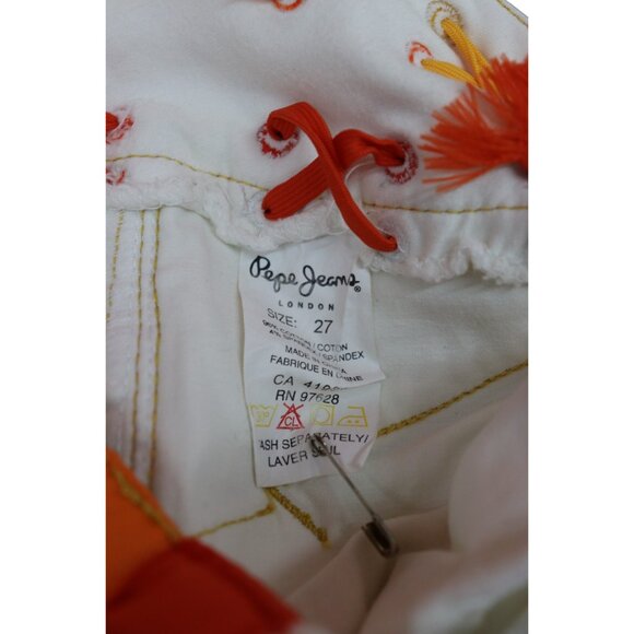 Vintage Y2K Mid Rise Pepe Jeans 73 White Skinny Pants Retro Patch Size 27 - Picture 9 of 9